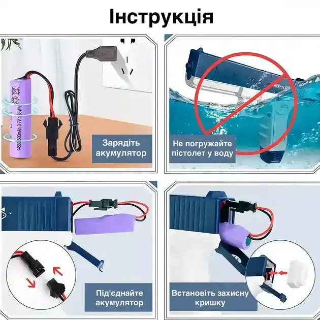 Купити Водяний пістолет електричний на акумуляторі Glock синій Water Gun pistol за 359 грн