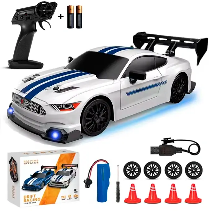 Купити Машинка для дрифта на радіокеруванні 1:24 Ford Mustang 4WD з підсвіткою біла за 899 грн
