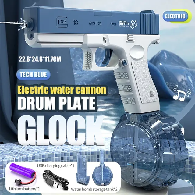 Купити Водяний пістолет електричний на акумуляторі Glock синій Water Gun pistol за 399 грн