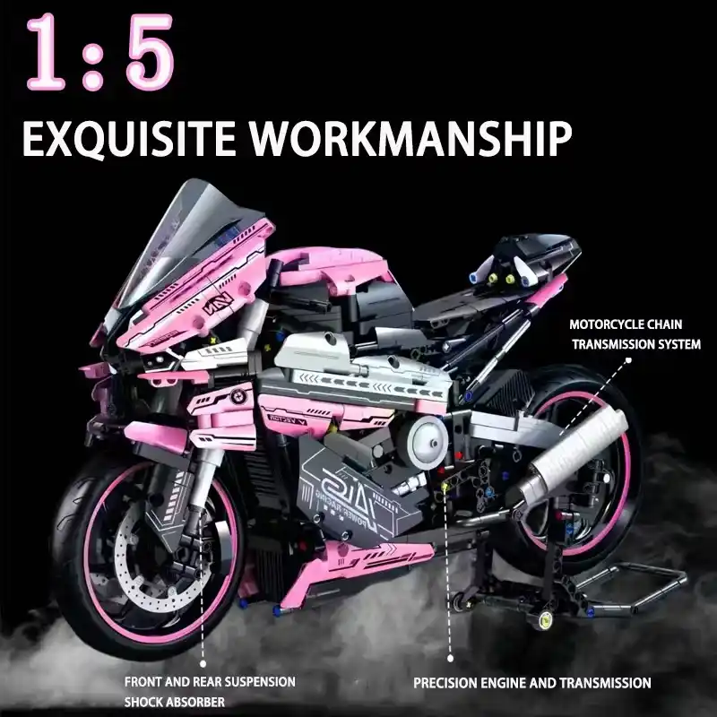 Купити Конструктор Technic мотоцикл 1000RR 1920 деталей 1:5 рожевий сумісний з LEGO лего за 1390 грн