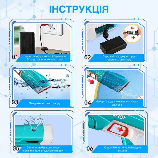 Купити Водяний Бластер на Акумуляторі Електричний Водяний Пістолет з Автоматичним Насосом Superior за 999 грн
